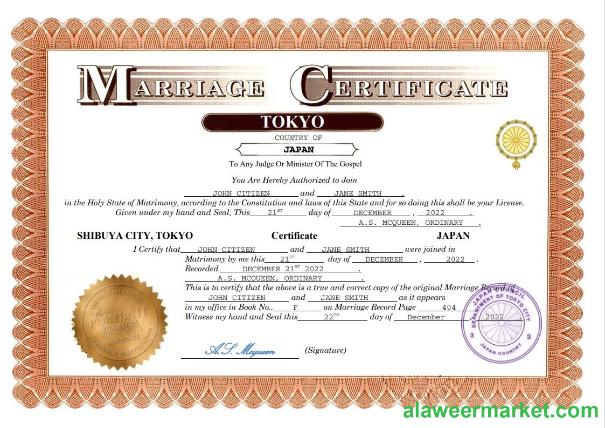 Japan marriage certificate Word and PDF template